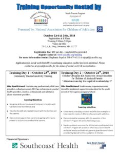 Training Opportunity Hosted By Children's Advocacy Center and Youth Trauma Program (a program of JRI) and Presented by: National Association for Children of Addiction @ Venus de Milo | Swansea | Massachusetts | United States